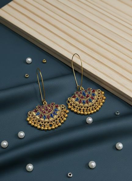 Antique Gold/Silver Plated Dual Coloured Enamel Dangler Earring