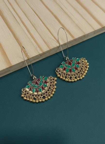 The Majestic Fan Chandelier An Antique Gold/Silver Plated Dual Coloured Enamel Dangler Earring