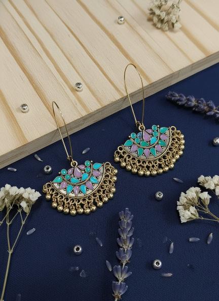 The Majestic Fan Chandelier An Antique Gold/Silver Plated Dual Coloured Enamel Dangler Earring