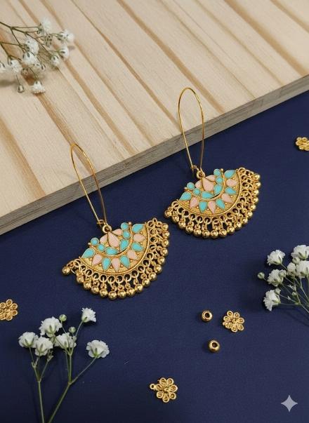 Antique Gold/Silver Plated Dual Coloured Enamel Dangler Earring