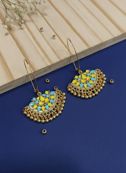 Antique Gold/Silver Plated Dual Coloured Enamel Dangler Earring