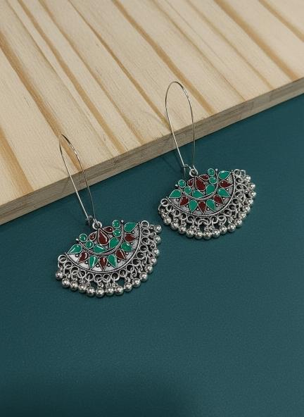 Antique Gold/Silver Plated Dual Coloured Enamel Dangler Earring