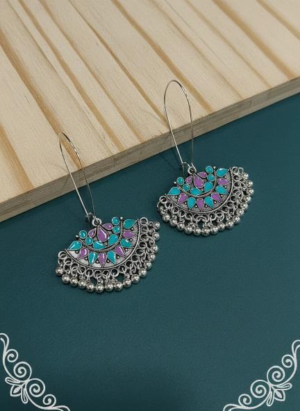 Antique Gold/Silver Plated Dual Coloured Enamel Dangler Earring