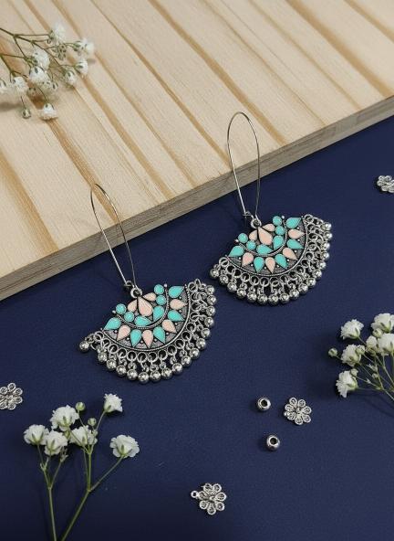 Antique Gold/Silver Plated Dual Coloured Enamel Dangler Earring