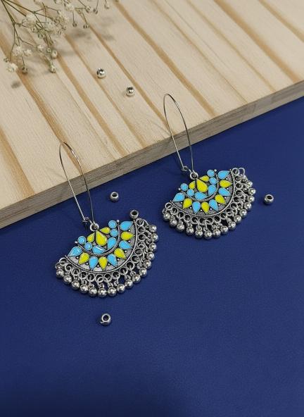 Antique Gold/Silver Plated Dual Coloured Enamel Dangler Earring