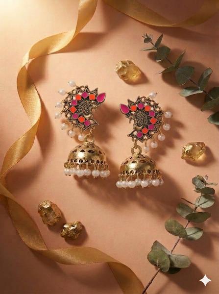Antique Gold/Silver Plated Dual Coloured Enamel Dangler Earring