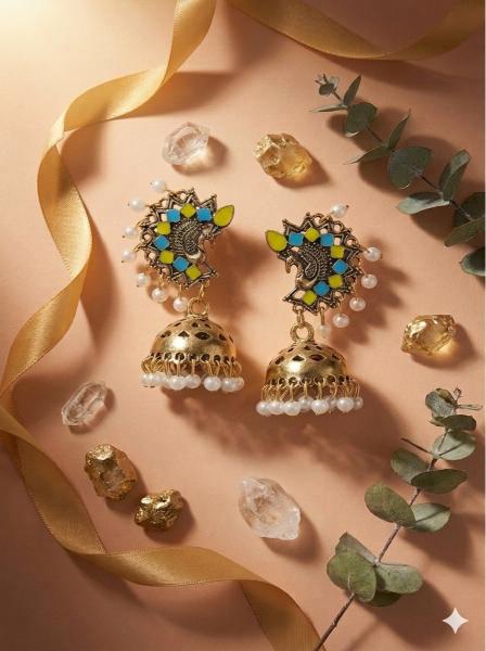 Antique Gold/Silver Plated Dual Coloured Enamel Dangler Earring