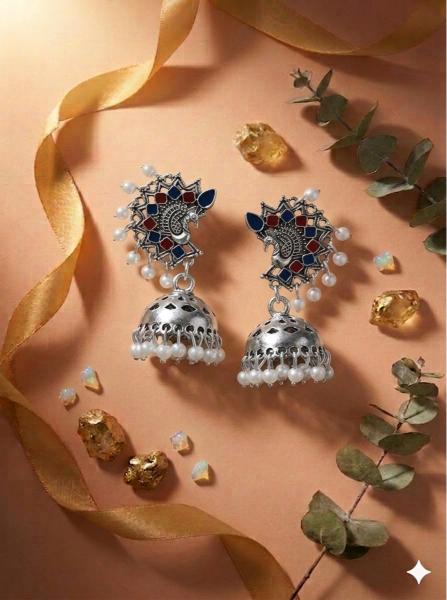Antique Gold/Silver Plated Dual Coloured Enamel Dangler Earring