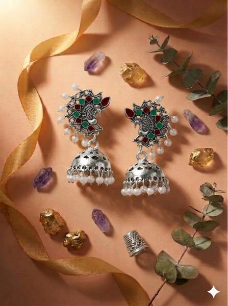 Antique Gold/Silver Plated Dual Coloured Enamel Dangler Earring