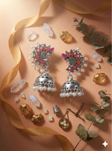Antique Gold/Silver Plated Dual Coloured Enamel Dangler Earring