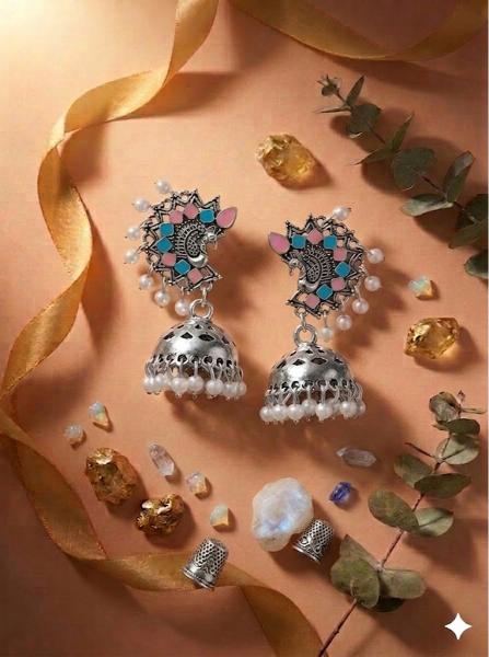 Antique Gold/Silver Plated Dual Coloured Enamel Dangler Earring