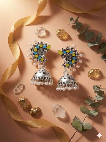 Antique Gold/Silver Plated Dual Coloured Enamel Dangler Earring