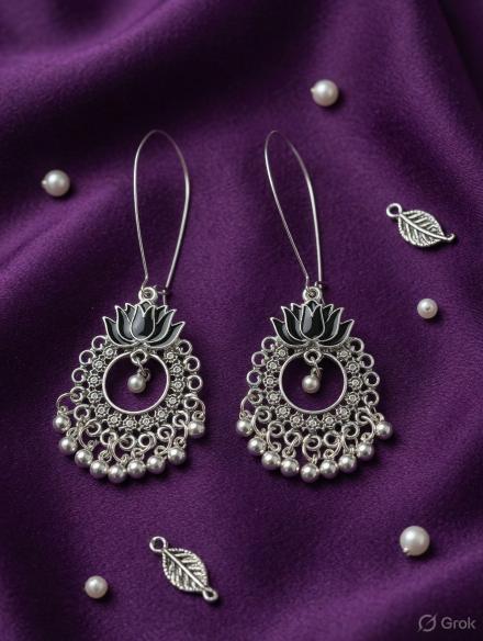Antique Gold/Silver Plated Dual Coloured Enamel Dangler Earring