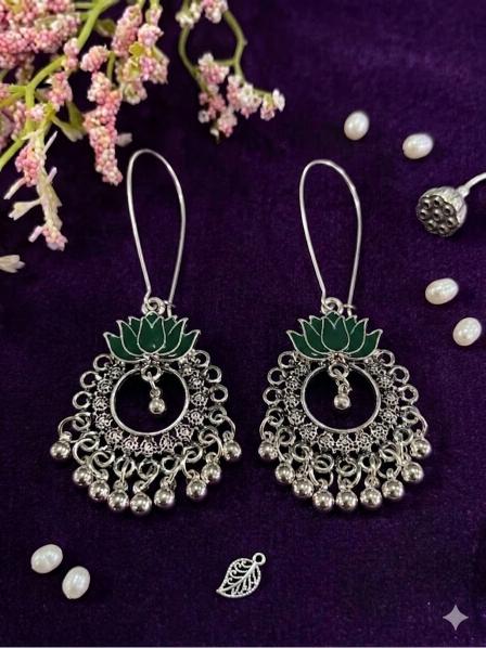 Antique Gold/Silver Plated Dual Coloured Enamel Dangler Earring