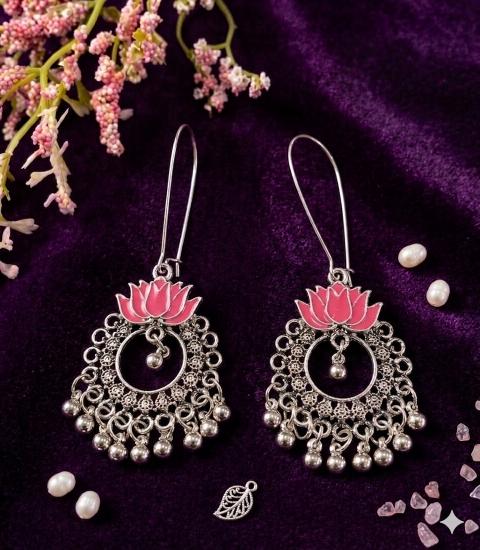 Antique Gold/Silver Plated Dual Coloured Enamel Dangler Earring