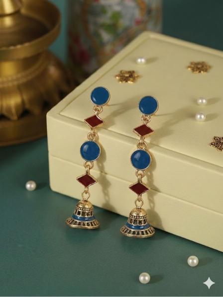 The Linear Geo-Drop Jhumkas An Antique Gold/Silver Plated Dual Coloured Enamel Earring