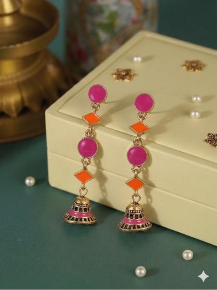 The Linear Geo-Drop Jhumkas An Antique Gold/Silver Plated Dual Coloured Enamel Earring
