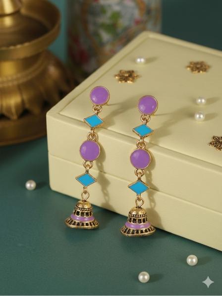 The Linear Geo-Drop Jhumkas An Antique Gold/Silver Plated Dual Coloured Enamel Earring