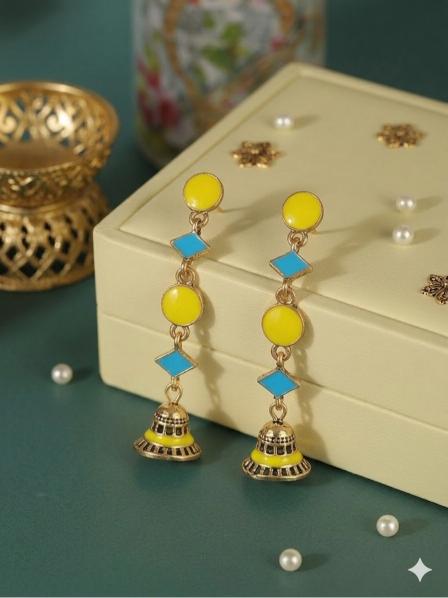 The Linear Geo-Drop Jhumkas An Antique Gold/Silver Plated Dual Coloured Enamel Earring