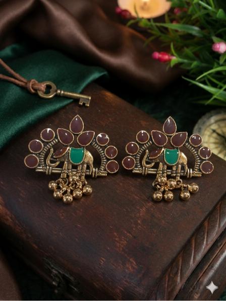 The Elephant Crest Studs An Antique Gold/Silver Plated Dual Coloured Enamel studs
