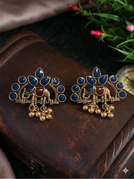 The Elephant Crest Studs An Antique Gold/Silver Plated Dual Coloured Enamel studs
