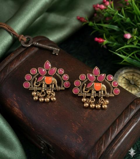 The Elephant Crest Studs An Antique Gold/Silver Plated Dual Coloured Enamel studs