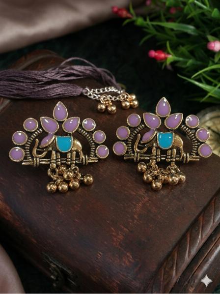 The Elephant Crest Studs An Antique Gold/Silver Plated Dual Coloured Enamel studs