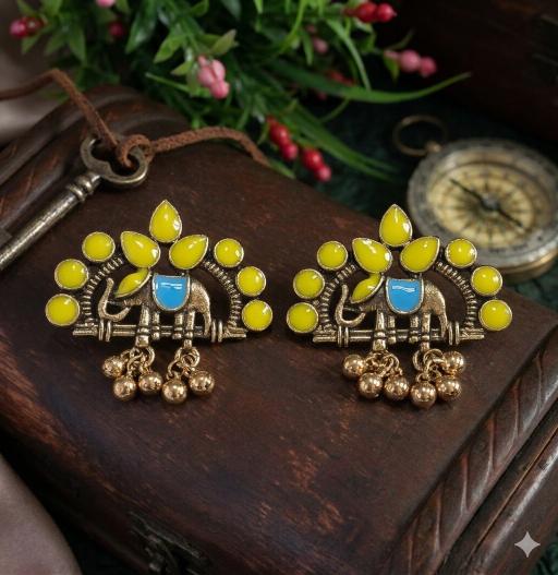The Elephant Crest Studs An Antique Gold/Silver Plated Dual Coloured Enamel studs