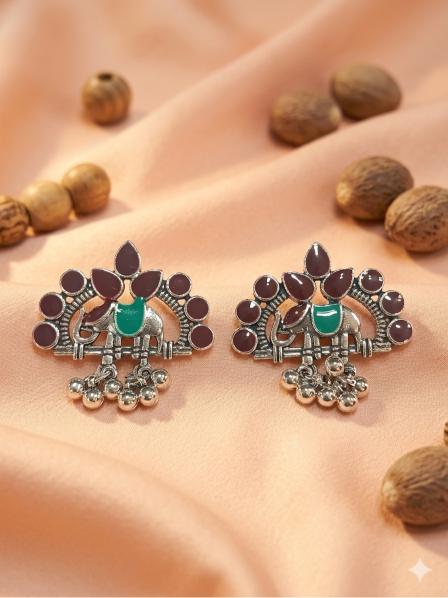 The Elephant Crest Studs An Antique Gold/Silver Plated Dual Coloured Enamel studs