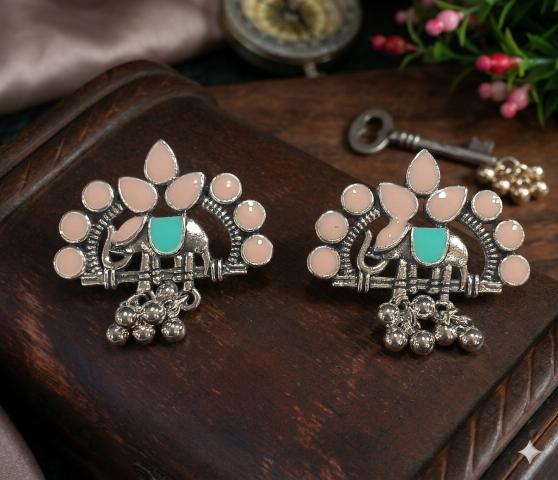 The Elephant Crest Studs An Antique Gold/Silver Plated Dual Coloured Enamel studs