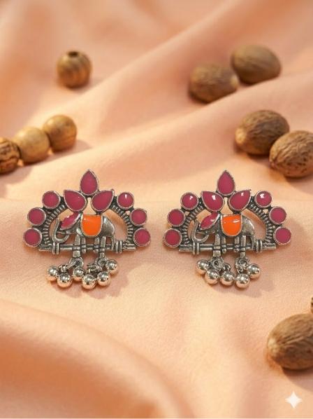 The Elephant Crest Studs An Antique Gold/Silver Plated Dual Coloured Enamel studs
