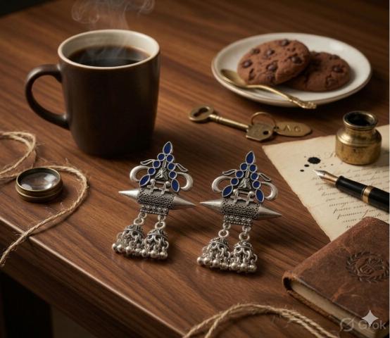 The Spearhead Twin-Dome Chandeliers An Antique Gold/Silver Coloured Enamel Earring