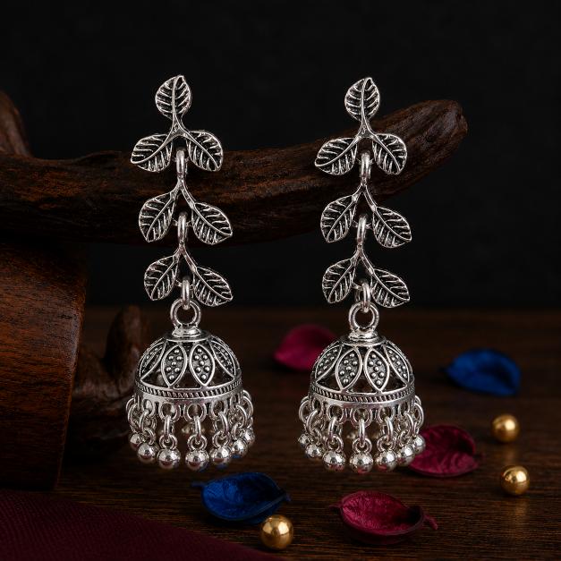 The Foliage Pillar Jhumkas An Antique Gold/Silver Plated Earring