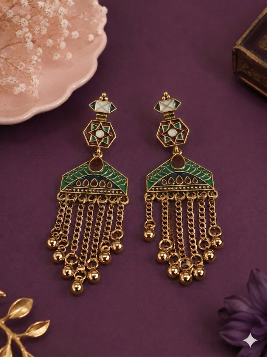 The Geometric Chandelier Cascades An Antique Gold/Silver Plated Dual Coloured Enamel Dangler