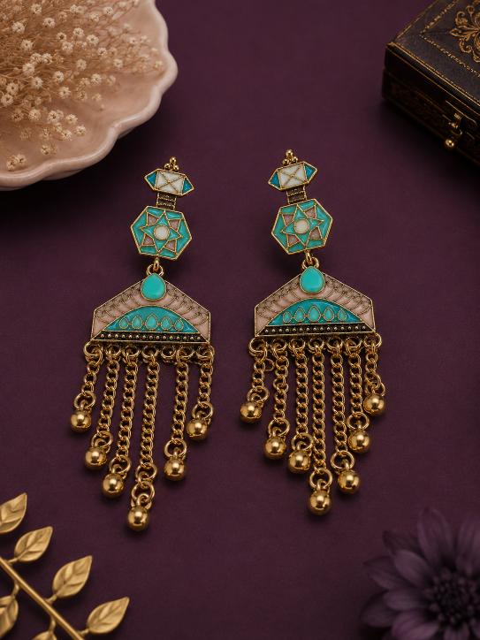 The Geometric Chandelier Cascades An Antique Gold/Silver Plated Dual Coloured Enamel Dangler