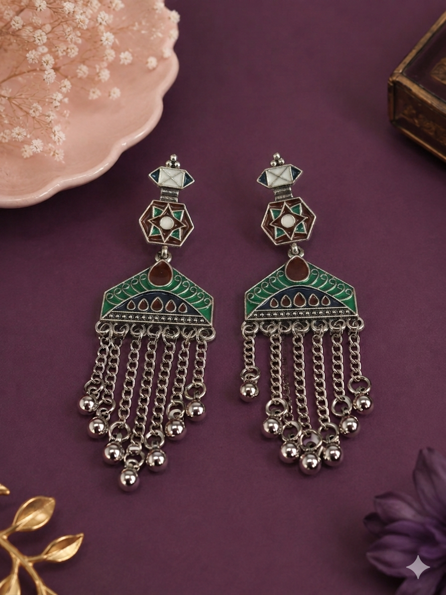 The Geometric Chandelier Cascades An Antique Gold/Silver Plated Dual Coloured Enamel Dangler