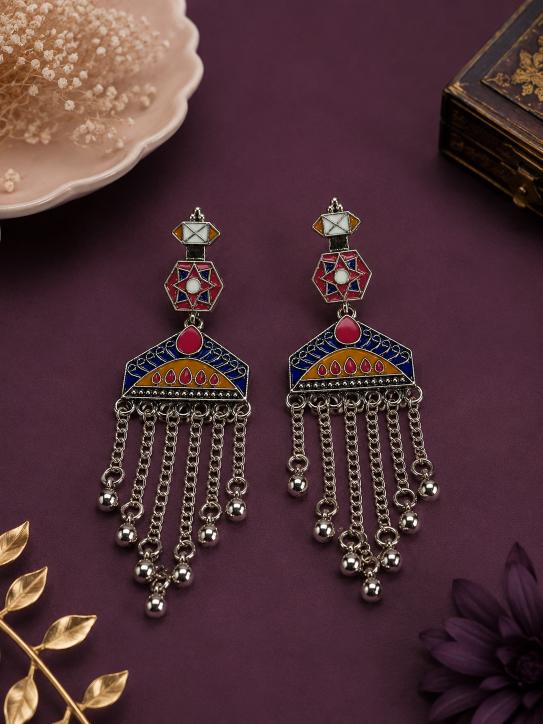 The Geometric Chandelier Cascades An Antique Gold/Silver Plated Dual Coloured Enamel Dangler