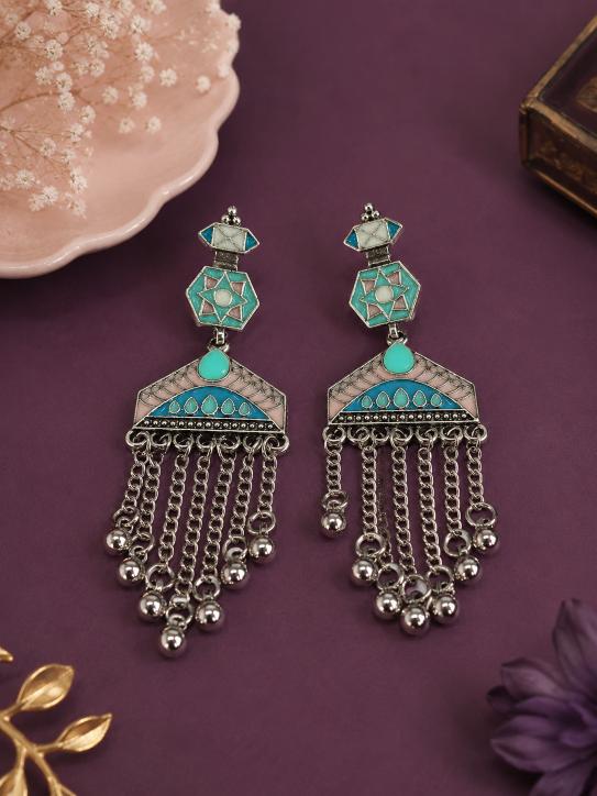 The Geometric Chandelier Cascades An Antique Gold/Silver Plated Dual Coloured Enamel Dangler
