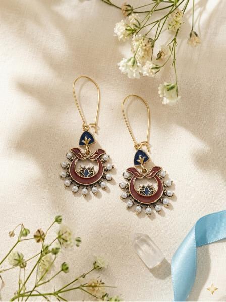 The Crescent Meadow Hoops An Antique Gold/Silver Plated Dual Coloured Enamel Dangler