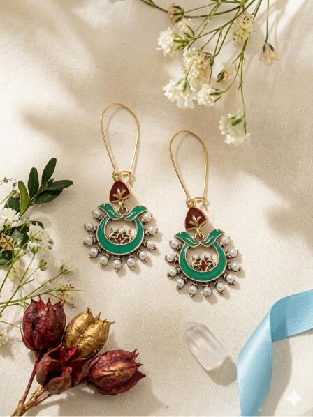 The Crescent Meadow Hoops An Antique Gold/Silver Plated Dual Coloured Enamel Dangler