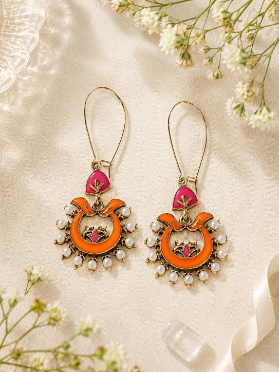 The Crescent Meadow Hoops An Antique Gold/Silver Plated Dual Coloured Enamel Dangler