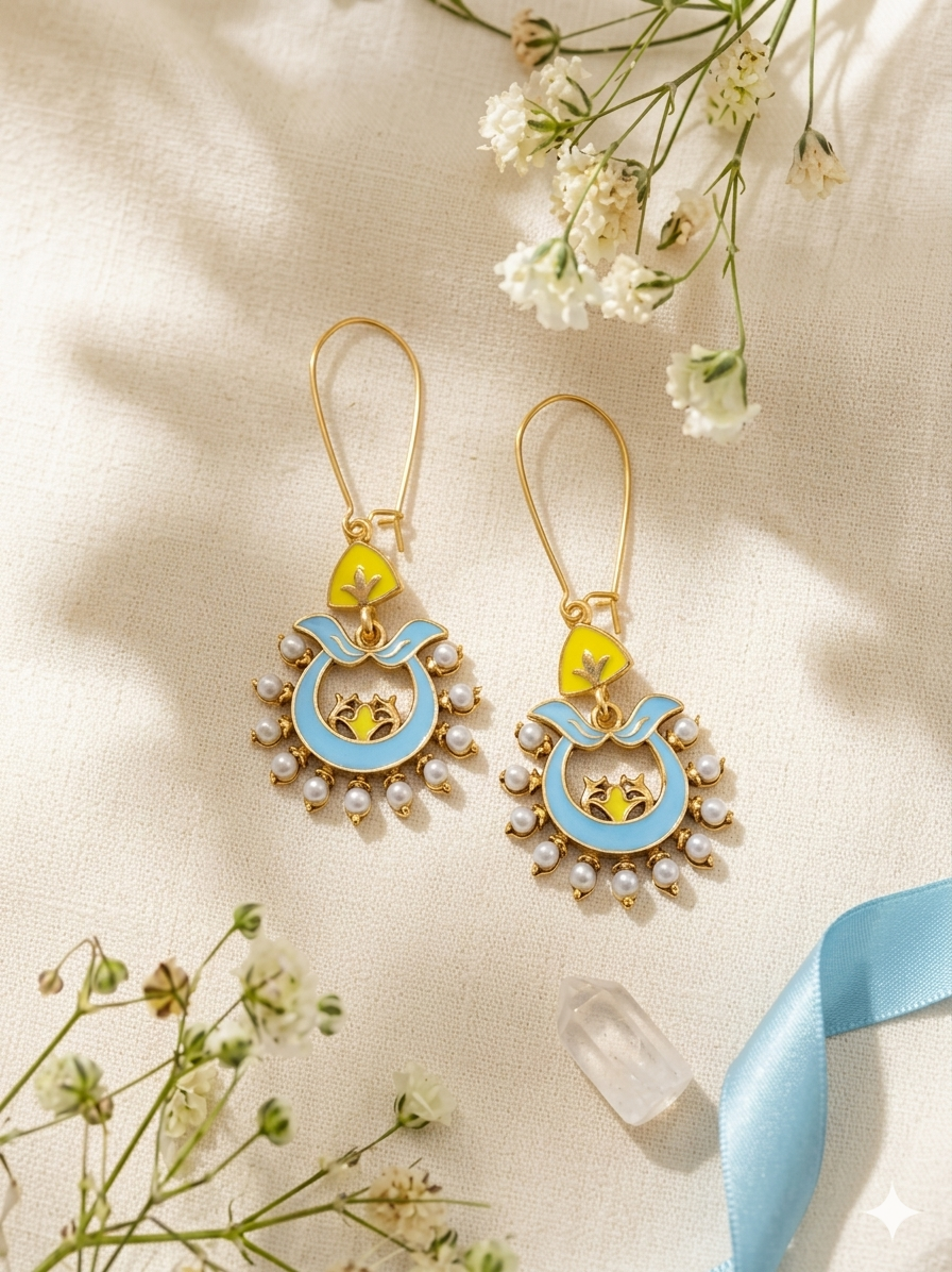 The Crescent Meadow Hoops An Antique Gold/Silver Plated Dual Coloured Enamel Dangler