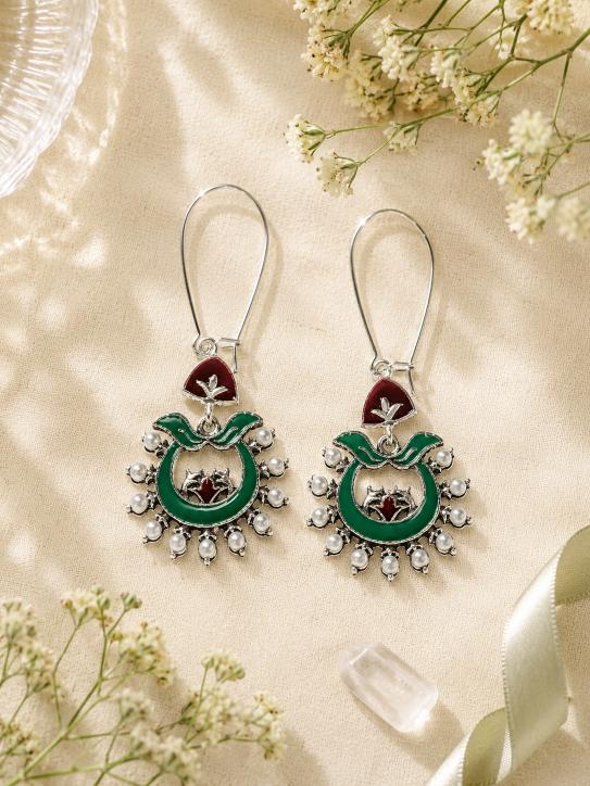 The Crescent Meadow Hoops An Antique Gold/Silver Plated Dual Coloured Enamel Dangler