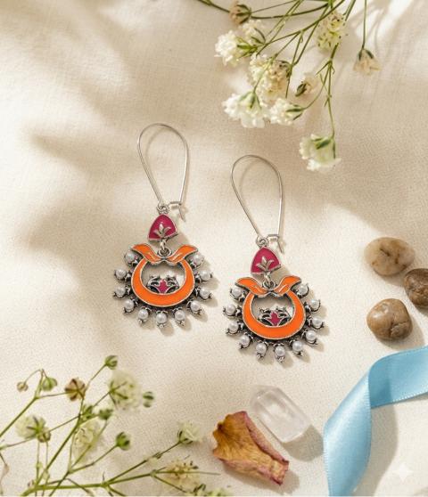 The Crescent Meadow Hoops An Antique Gold/Silver Plated Dual Coloured Enamel Dangler