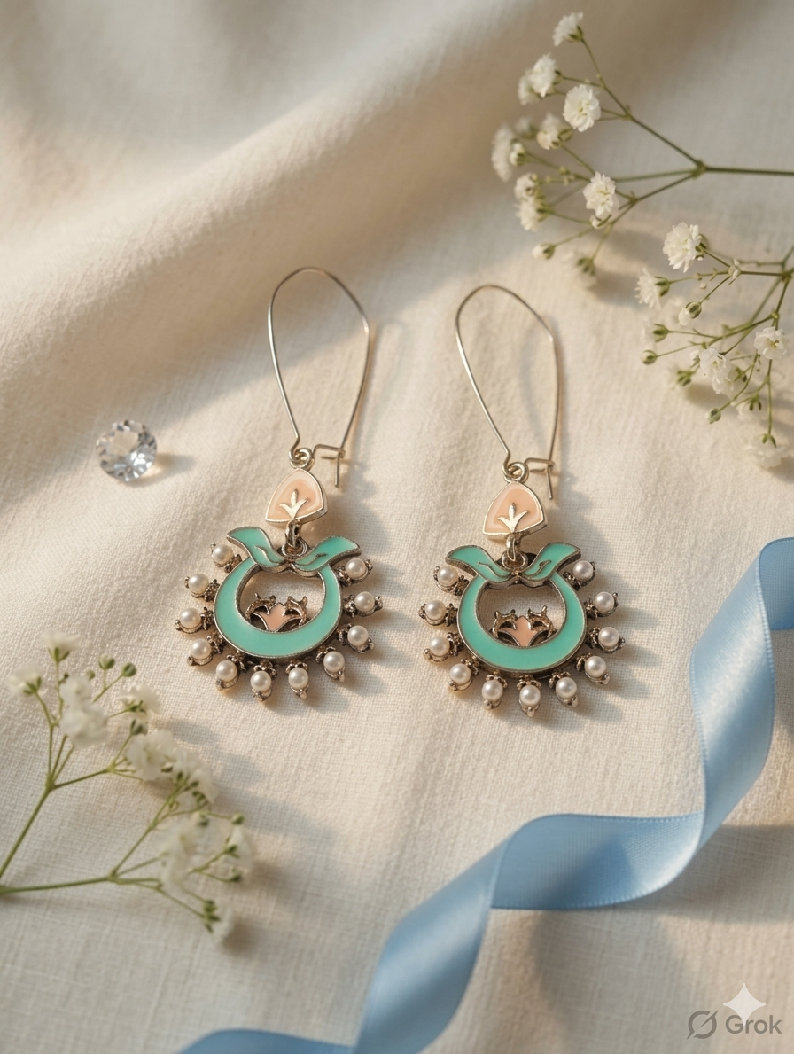The Crescent Meadow Hoops An Antique Gold/Silver Plated Dual Coloured Enamel Dangler