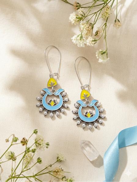 The Crescent Meadow Hoops An Antique Gold/Silver Plated Dual Coloured Enamel Dangler