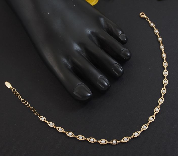Gold Plated Pearl Chain Linked Anklet - ANK 4822