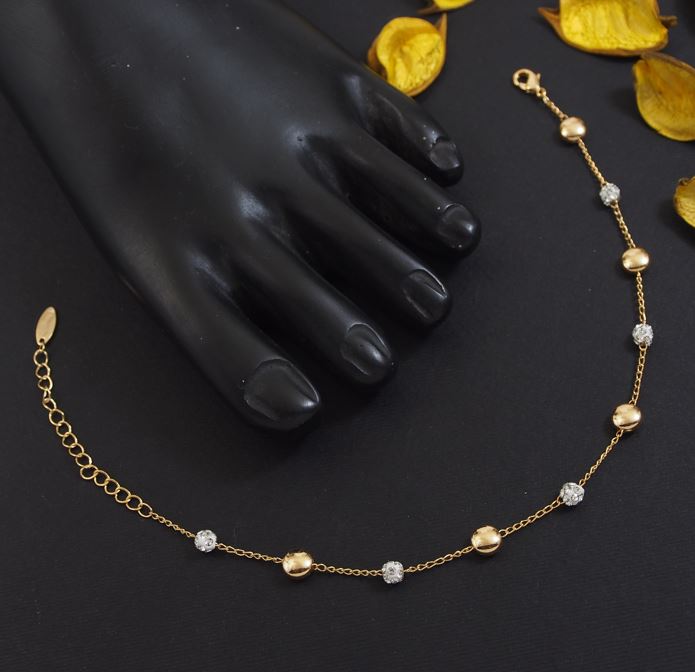 Gold Plated White Beads Stone Studed Link Anklet - ANK 4826