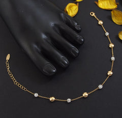 Gold Plated White Beads Stone Studed Link Anklet - ANK 4826