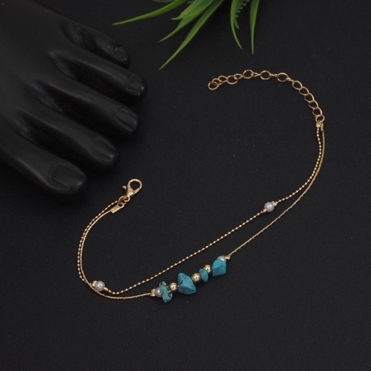 Gold Plated Turquoise Stone Anklet